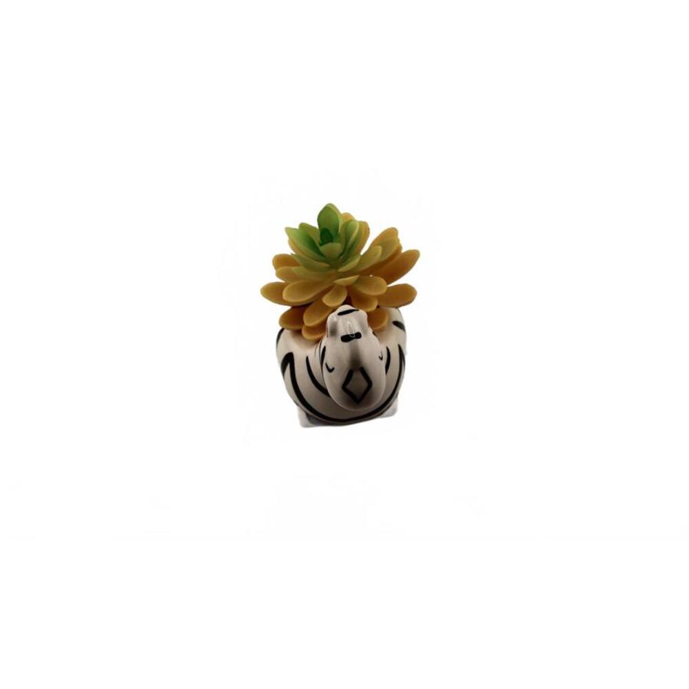 Zebra Ceramic Planter with Artificial Succulent